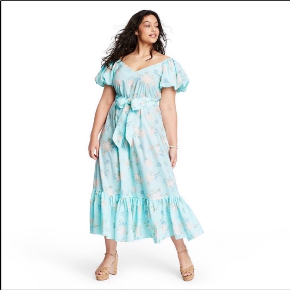 Love Shack Fancy X Target Estelle Blue Floral Puff Sleeve Midi Dress Size 22W